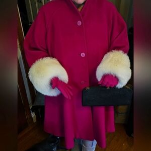 Vintage Calvin Klein Wool Coat with Fox Fur Trim